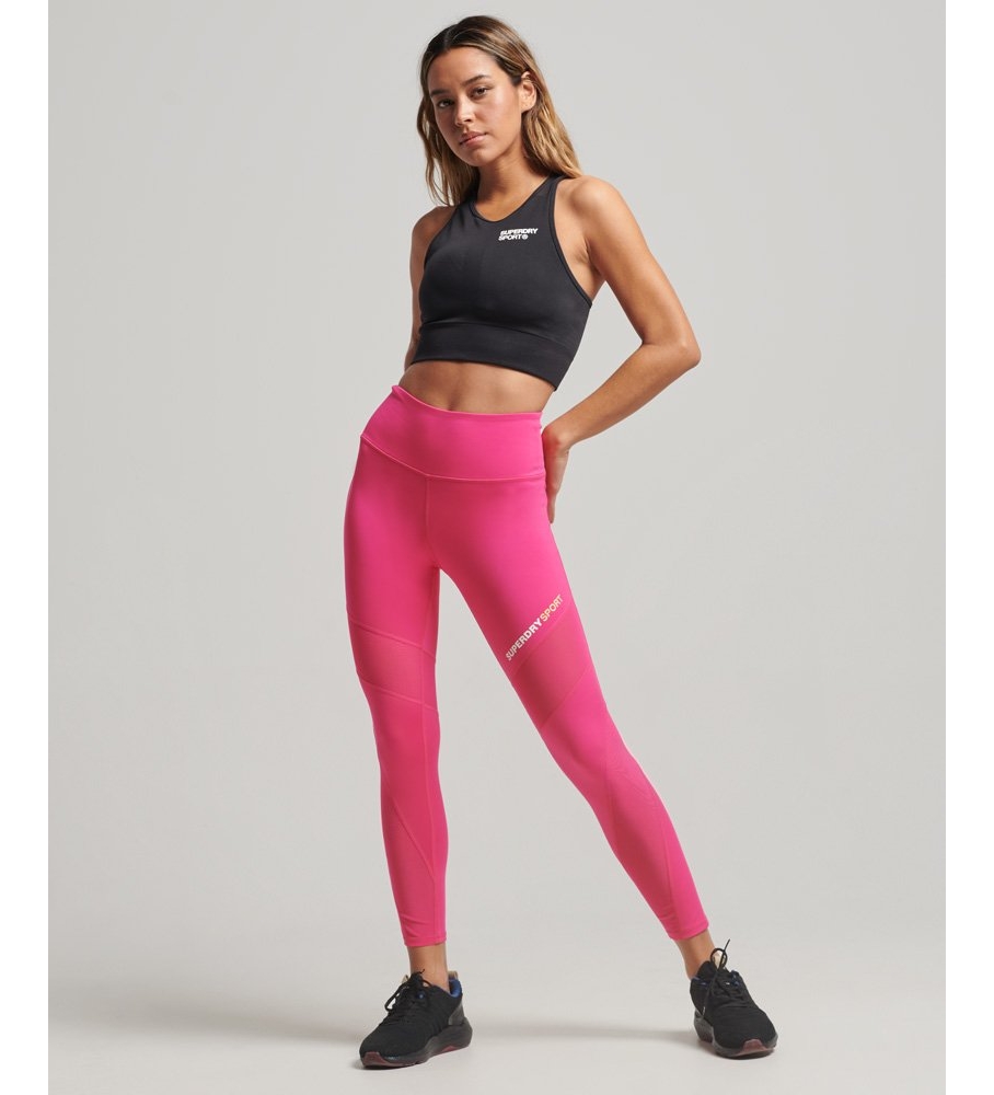 Superdry Leggings de malla Training 7/8 rosa