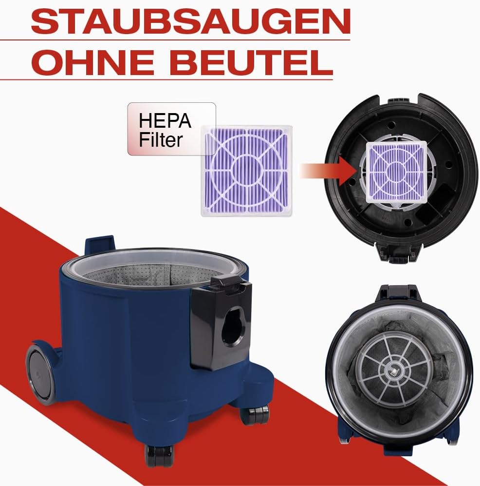 HITACHI Staubsauger CV-400 PRO mit HEPA Filter 7,5L, Beutellos - Profi Bodenstaubsauger 880W, leise 74 dB, 13m Radius, Teppichdüse & Zubehör, Gewerbesauger für Haushalt & Industrie (Dunkelblau)