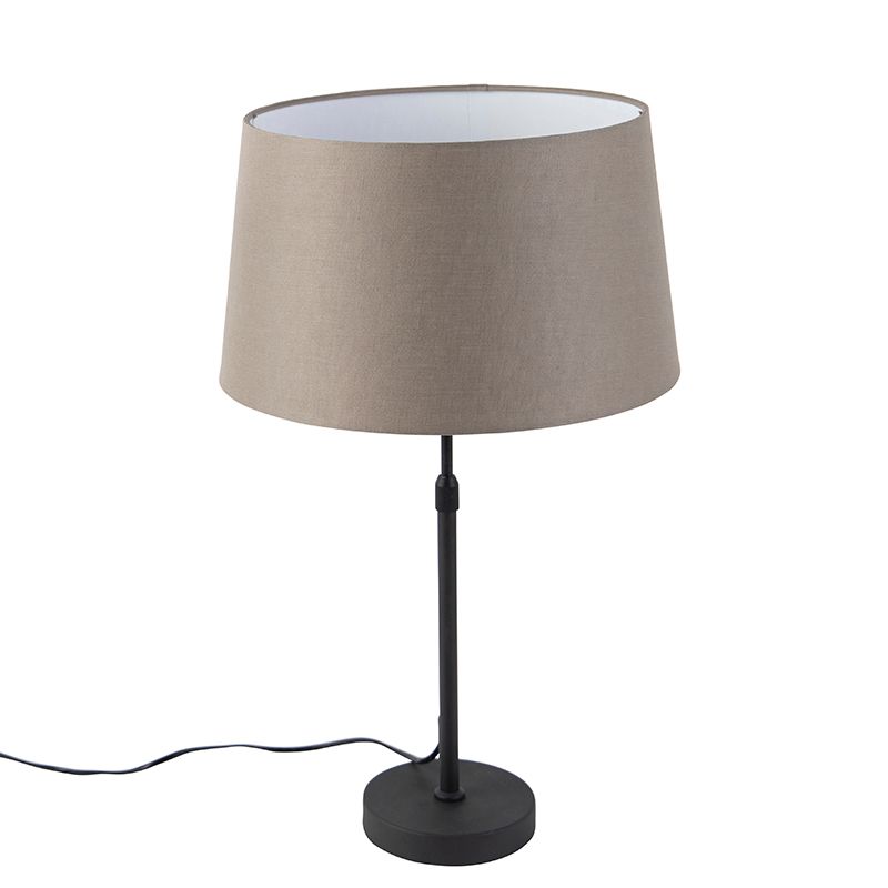 Tafellamp zwart met linnen kap taupe 35 cm verstelbaar - Parte