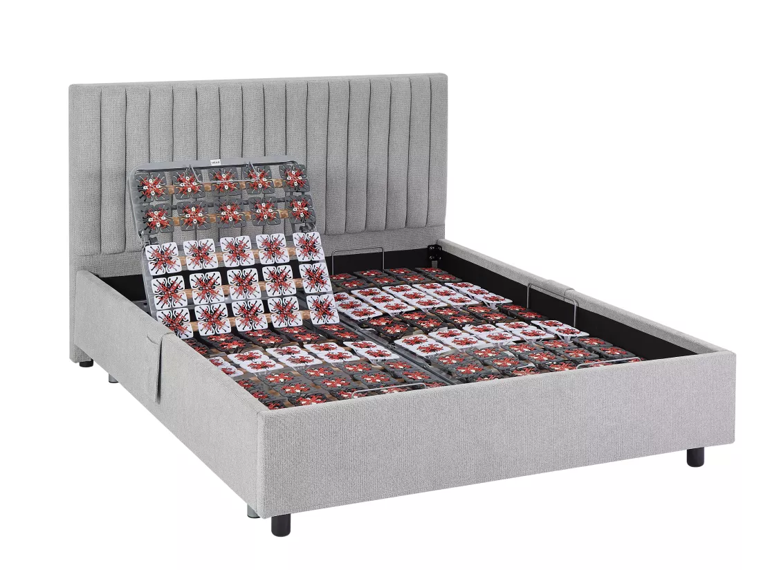 Lit électrique de relaxation déco tout plots + matelas 100% latex 3 zones - 2 x 70 x 190 cm - Tissu - Gris - TIARI de YSMÉE
