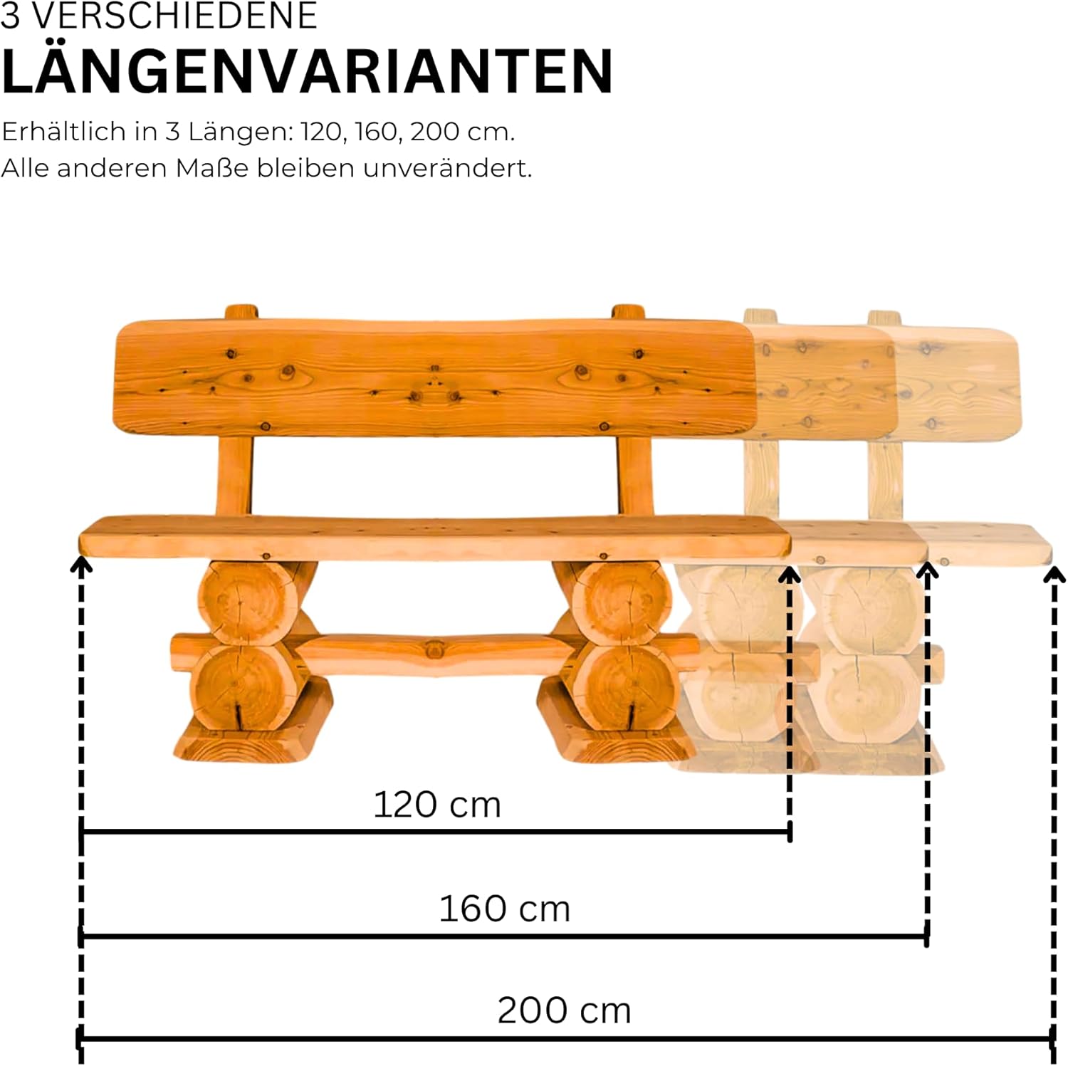 Gartenbank Rustikal Pinie Lasiert 120 cm - Massivholz Bank aus Kiefernholz - Fertig montierte Sitzbank für Terrasse, Garten & Balkon mit Rückenlehne - Für 2 Personen, wetterfest & robust