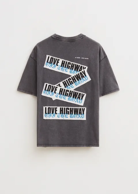 T-shirt met print love highway grijs (GRS.ACD)