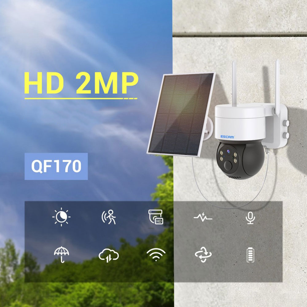 WiFi Solar IP Kamera 2MP 1080p mit 2-Wege-Audio / Infrarot LED's / Bewegungserkennung / Micro SD iOS/Android (IP66) - Weiss