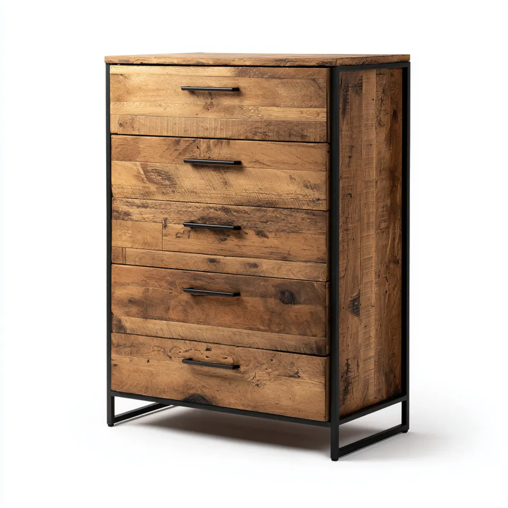 Rustikale Holz-Metall Kommode 90x40x120 cm
