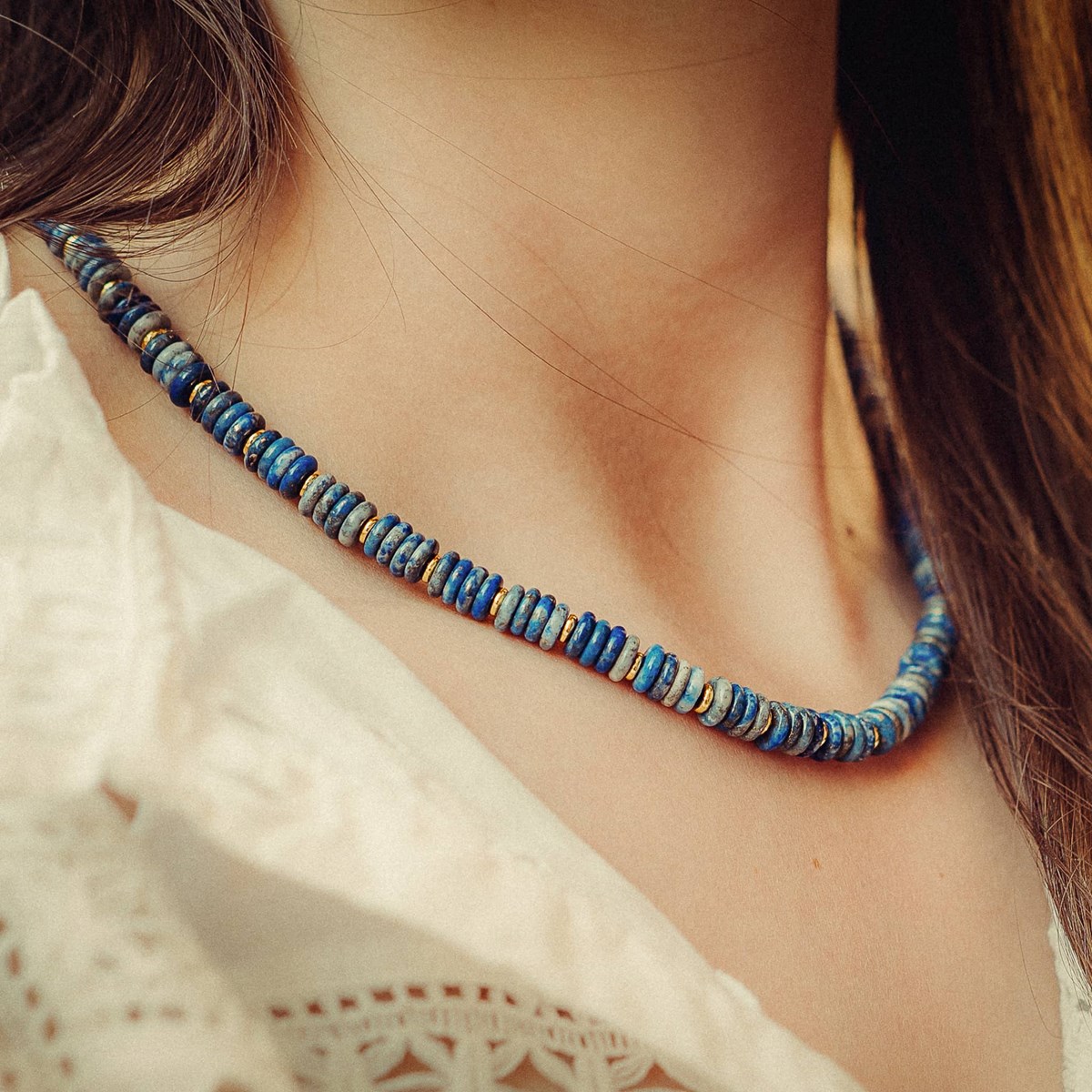 Collier, bracelet et boucles d'oreilles Blima en pierres Lapis-lazuli