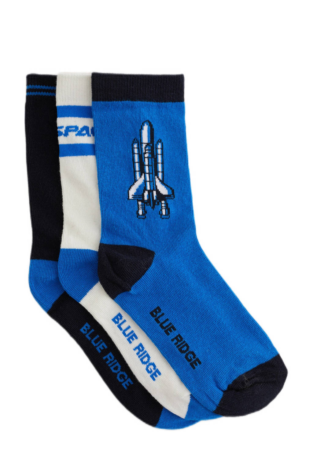 WE Fashion sokken - ser van 3 blauw/wit/donkerblauw