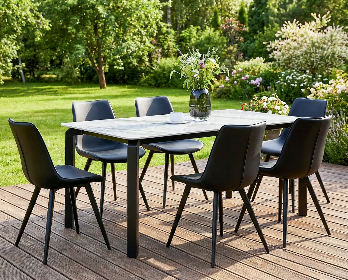 Tuin eettafel FELETTO 180 cm 90 cm Steen Grijs marmer