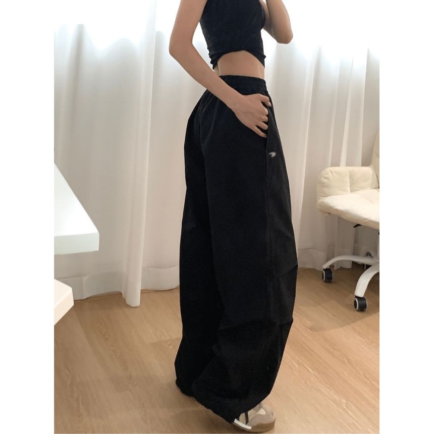 Rosesand - Hoge taille effen losse wijde joggingbroek
