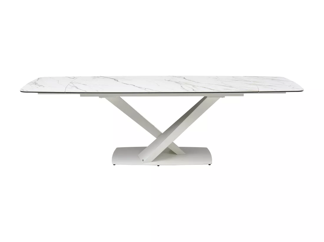Table à manger extensible 6 à 10 personnes en verre trempé, céramique et métal - Effet marbre blanc - MALATA de Maison Céphy