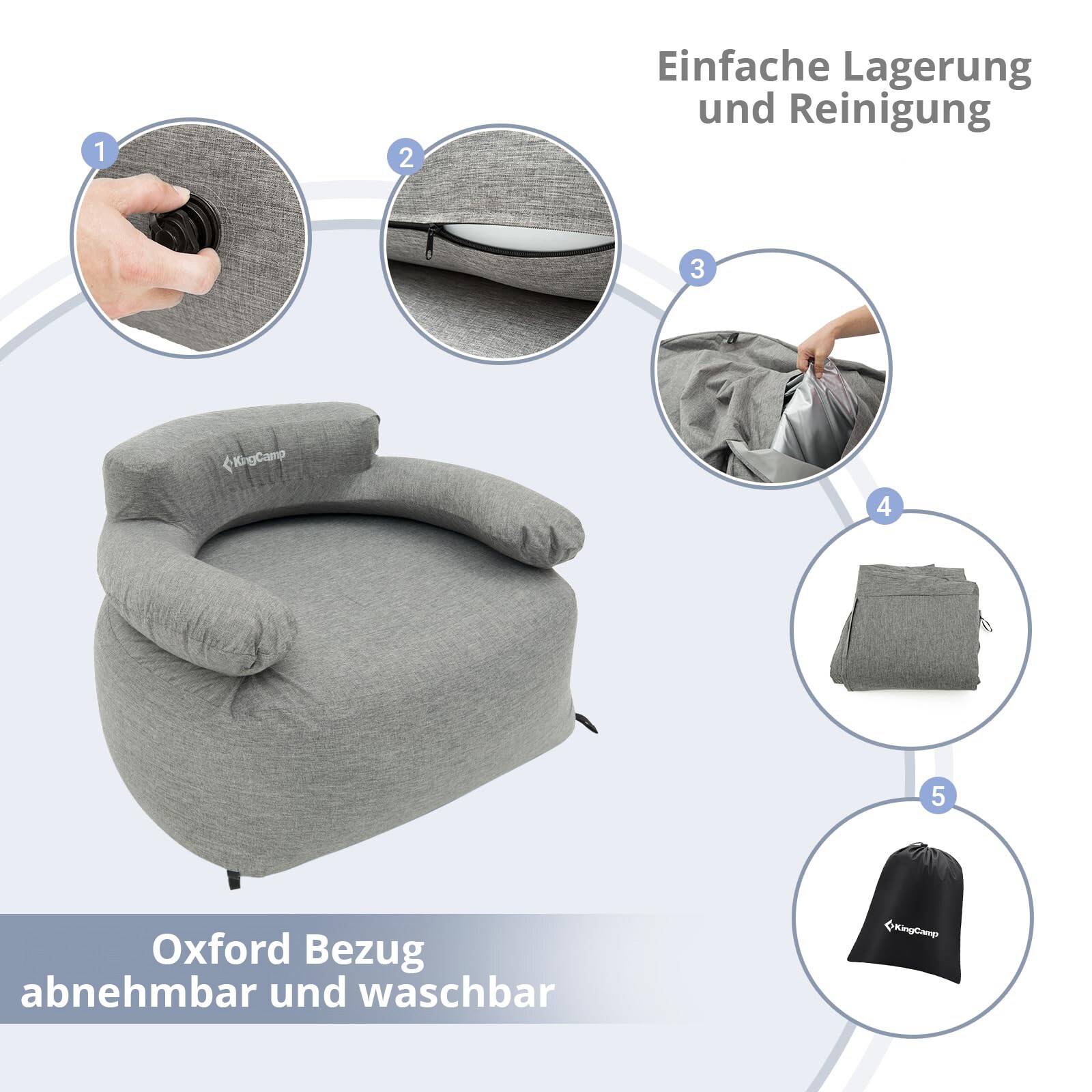 KINGCAMP Campingstuhl Air Lounger Granit Camping Sessel Luft Möbel Aufblasbar