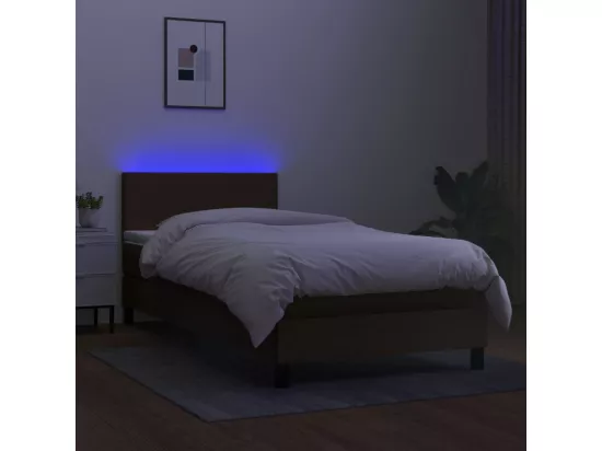 Sommier tapissier et matelas et LED Marron foncé 90x190cm Tissu
