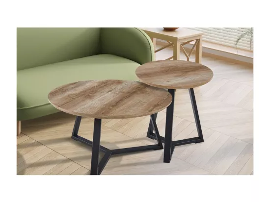 Table basse collection PASOA coloris chêne vieilli, idéal pour un salon rustique