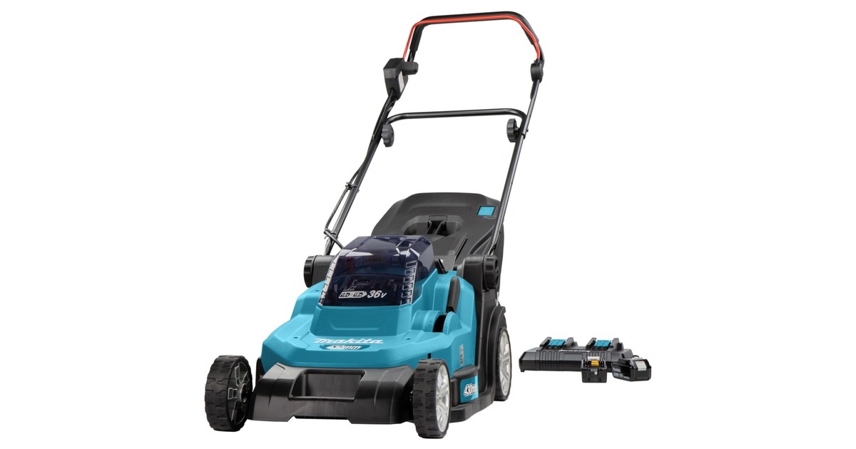 MakitaDLM432PT2  2x18 V Grasmaaier  (Blauw/zwart, Incl. 2 accu's en duo snellader)