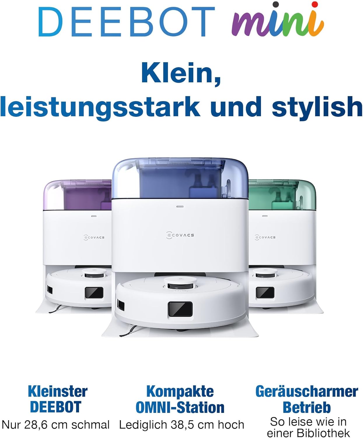 ECOVACS DEEBOT MINI Saugroboter mit Wischfunktion, 9.000 Pa Saugkraft, ZeroTangle 2.0, TrueMapping 2.0, 45 ℃ Heißlufttrocknung, intelligente Tiefenreinigung, Selbstreinigung per Knopfdruck, Blau
