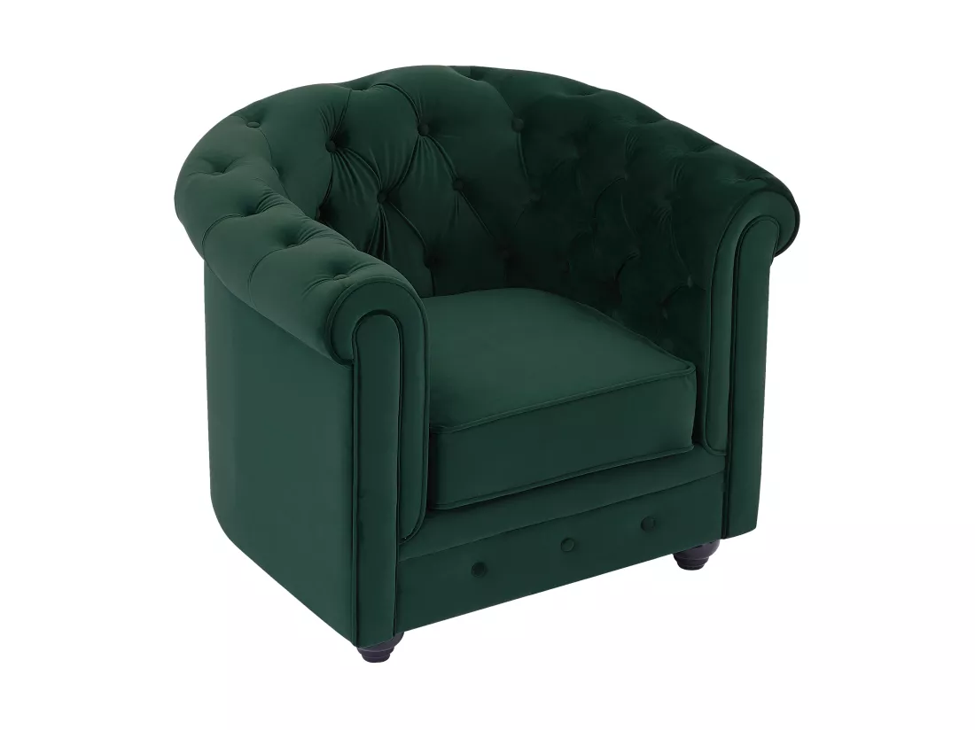 Fauteuil en velours vert CHESTERFIELD