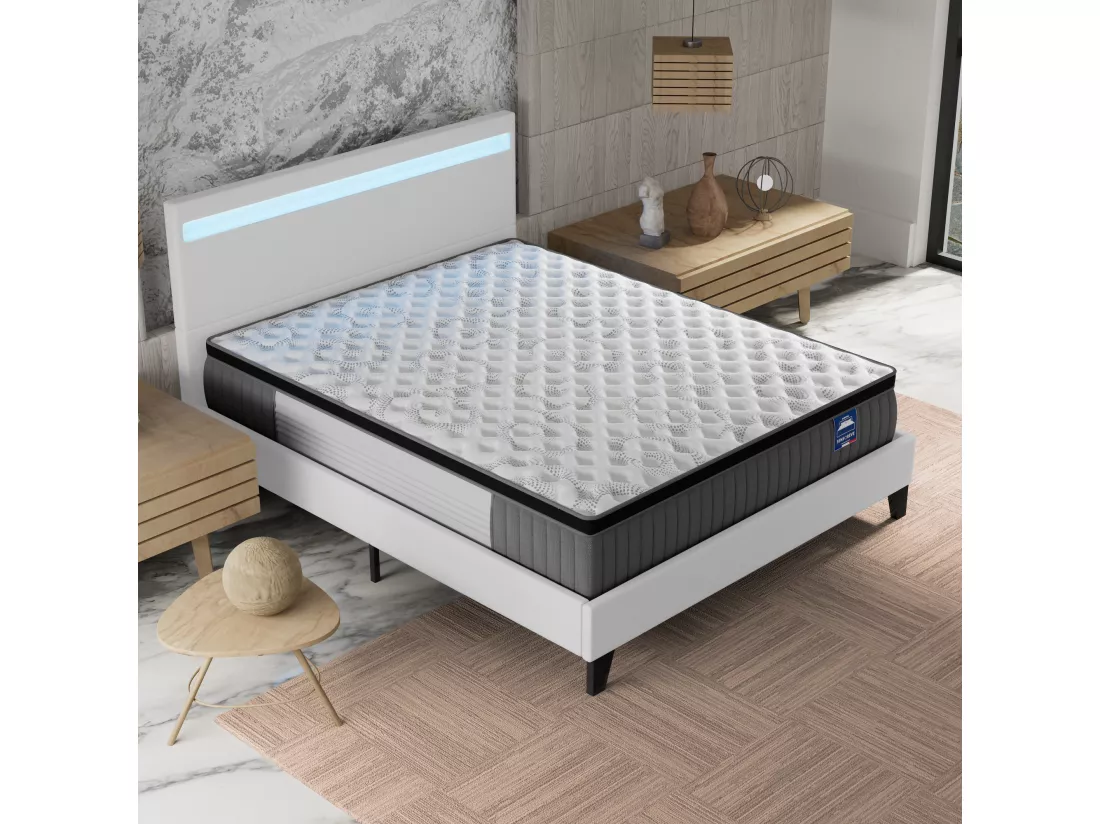 Ensemble Matelas ressorts ensachés + Lit avec tête de lit 140x190 cm, ép. 30cm accueil mémoire de forme