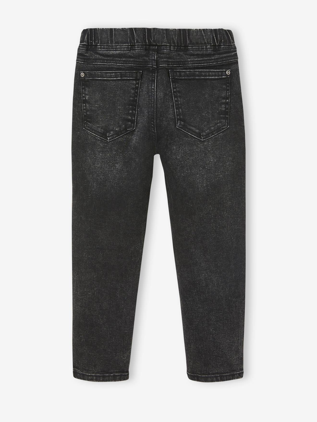 Calça jeans balão fácil de usar, com modelagem solta, preta lisa, para meninos.