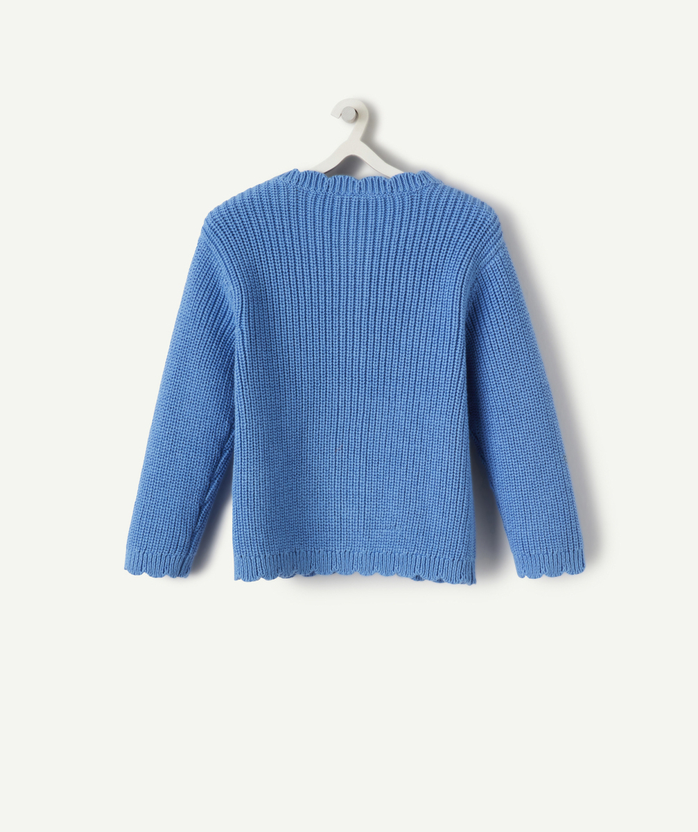 gilet en tricot bébé fille bleu en coton bio avec bords fantaisies