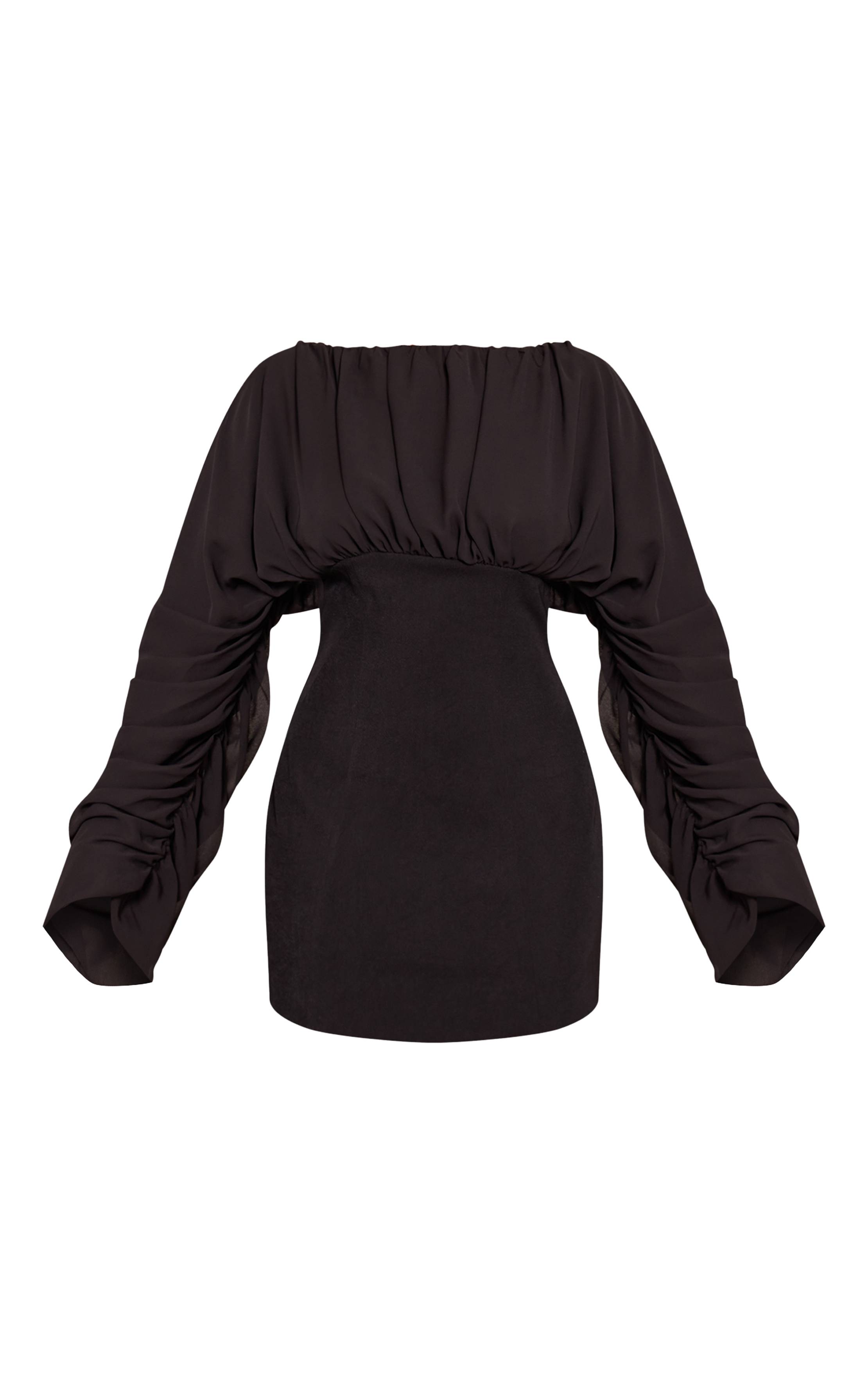 Noir Robe Mini Moulante En Mousseline Froncée À Encolure Bateau