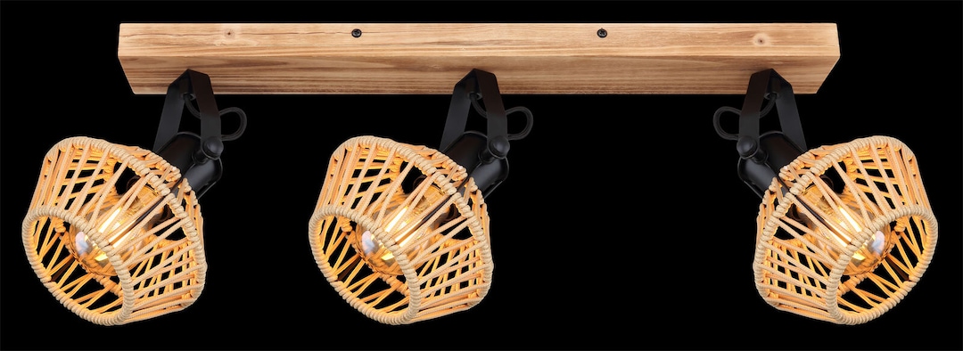 GLOBO Retrofit Deckenlampe mit 3 Spots Valli 58x16cm 25cm schwarz /Hanf beige