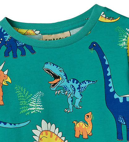 Småfolk Bluse - Teal m. Dinosaurier