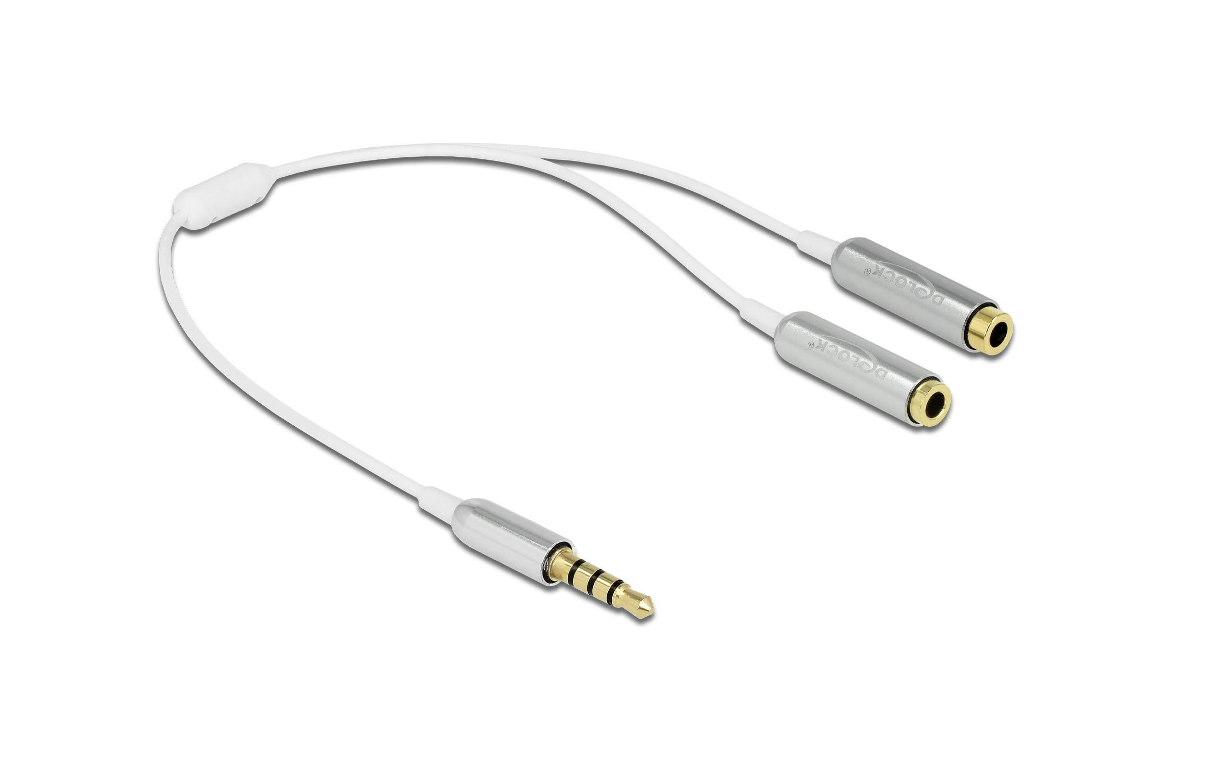 Audio-Kabel Klinke 3.5 mm, male – female, 0.25 m WeissDelock Kabel Audio Splitter Klinkenstecker 3.5 mm 4 Pin > 2 x Klinkenbuchse 3.5 mm 4 Pin 25 cm