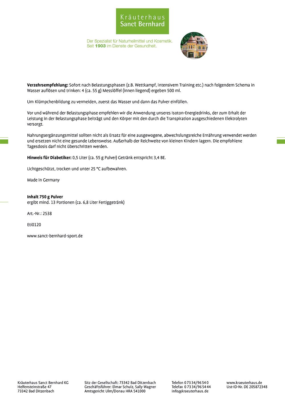 Sanct Bernhard Sport Protein Regenerationsturbo