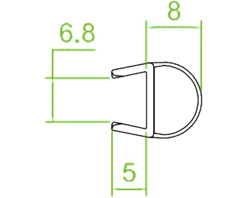 Balgprofiel geschikt voor 8mm glas, lengte 2010 mm
