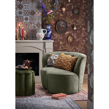 WOOOD fauteuil Stone warmgroen velvet structuur met leuning rechts