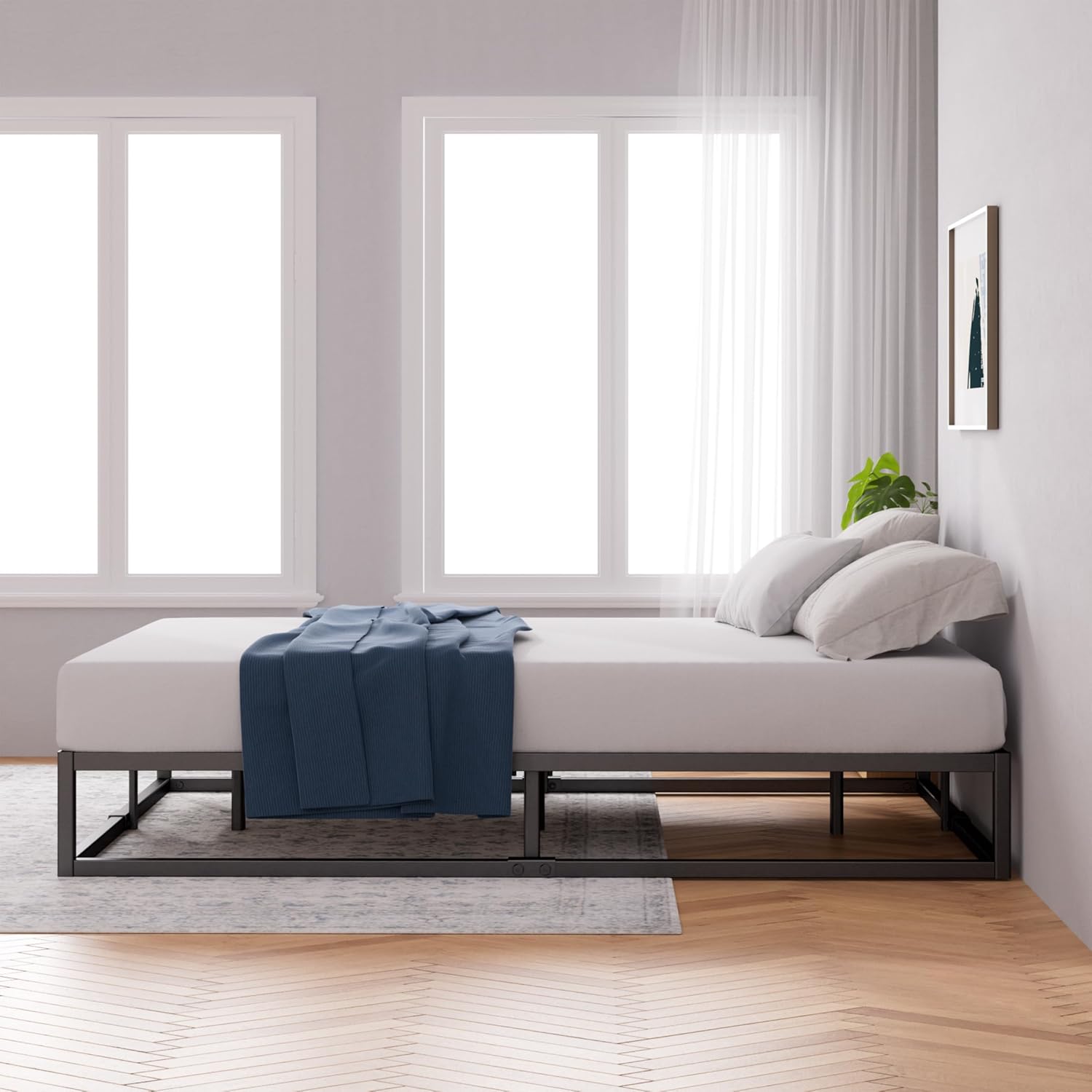 Zinus Joseph Bettgestell 180x200cm - Metallbett 180x200 mit Lattenrost aus Holz - 25 cm Hohe Plattform mit Freiraum Darunter - Kompakte Verpackung & Einfache Montage - Schwarz