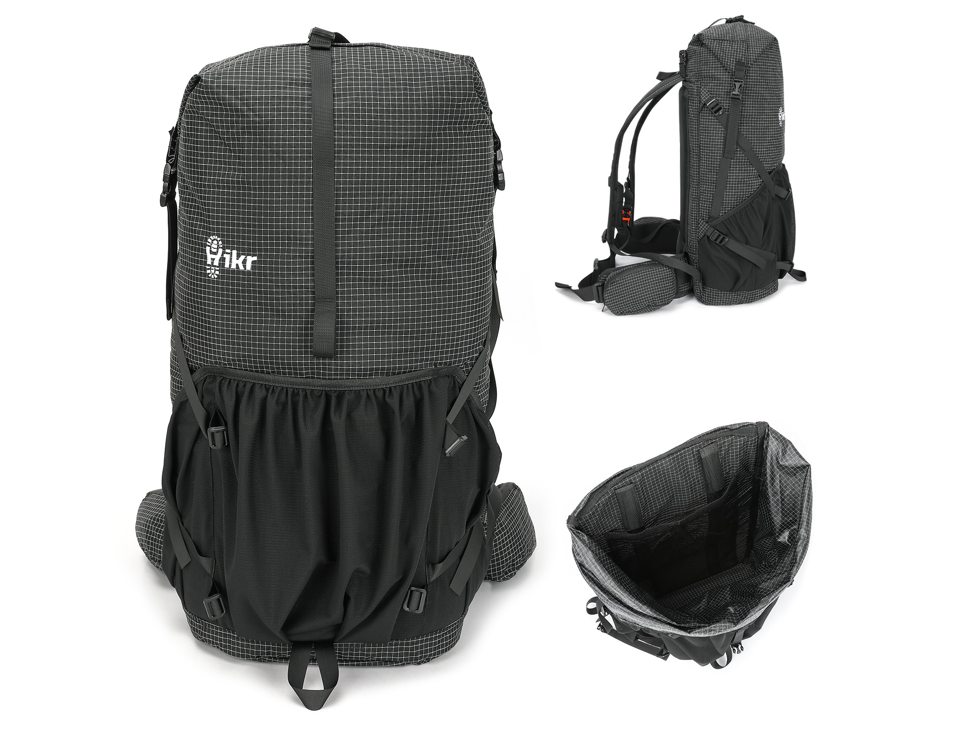 Hikr Size L Black Backpack - 40-45 liter