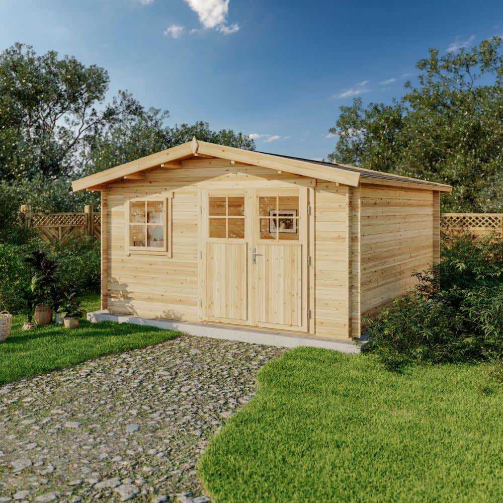 Alpholz Valeria-28 tuinhuis, houten tuinhuis met 28 mm wanddikte, blokhut met bevestigingsmateriaal, natuurlijke afwerking, 4,3 x 4,3 m