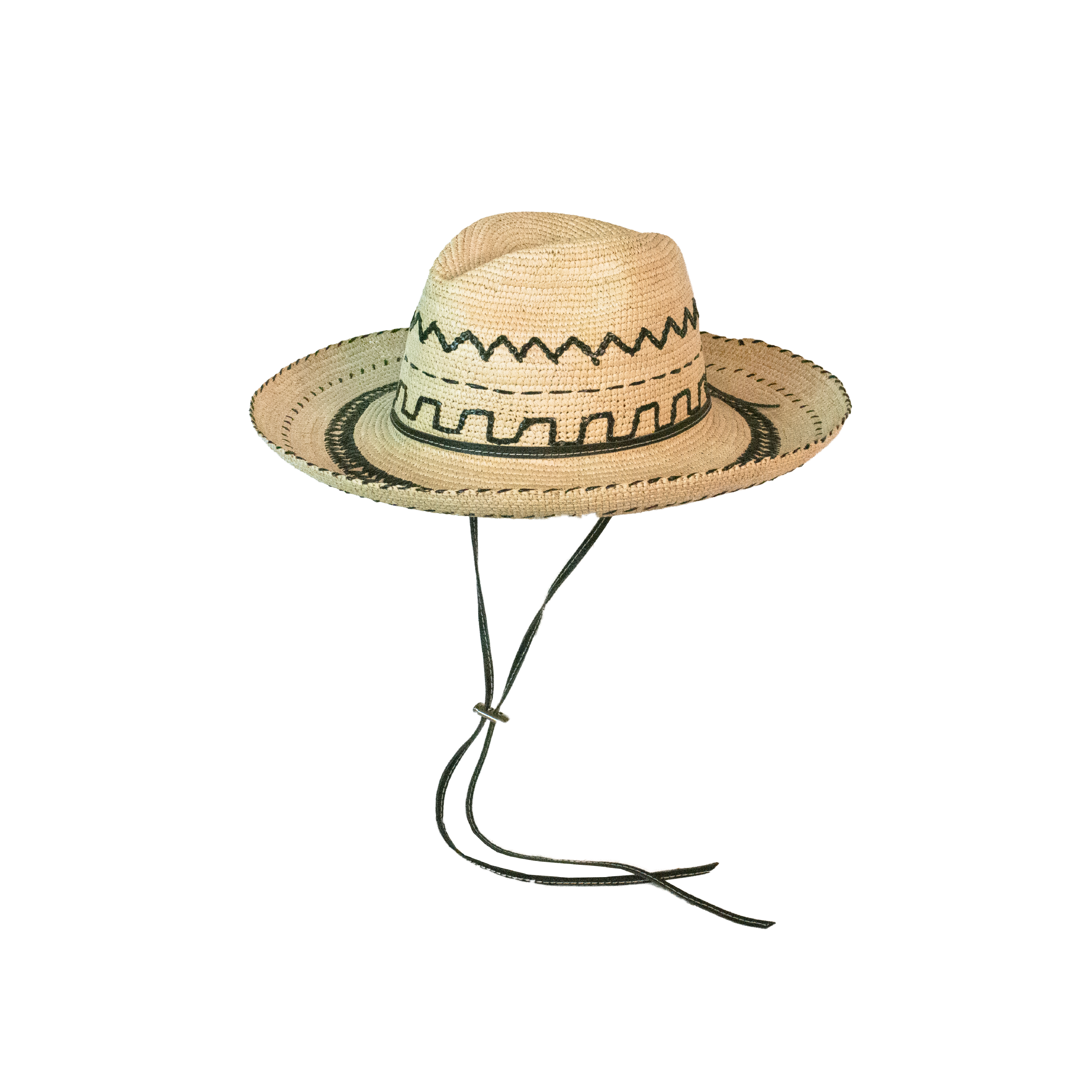 Chapeau Panama en raphia à long bord crocheté