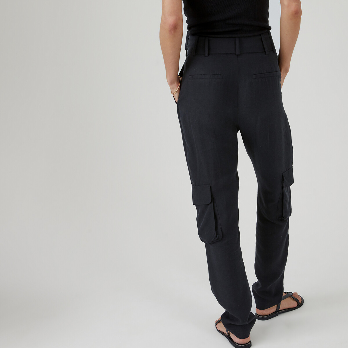 COLEÇÕES LA REDOUTE<br>Calças slim em liocel e linho, com bolsos frontais