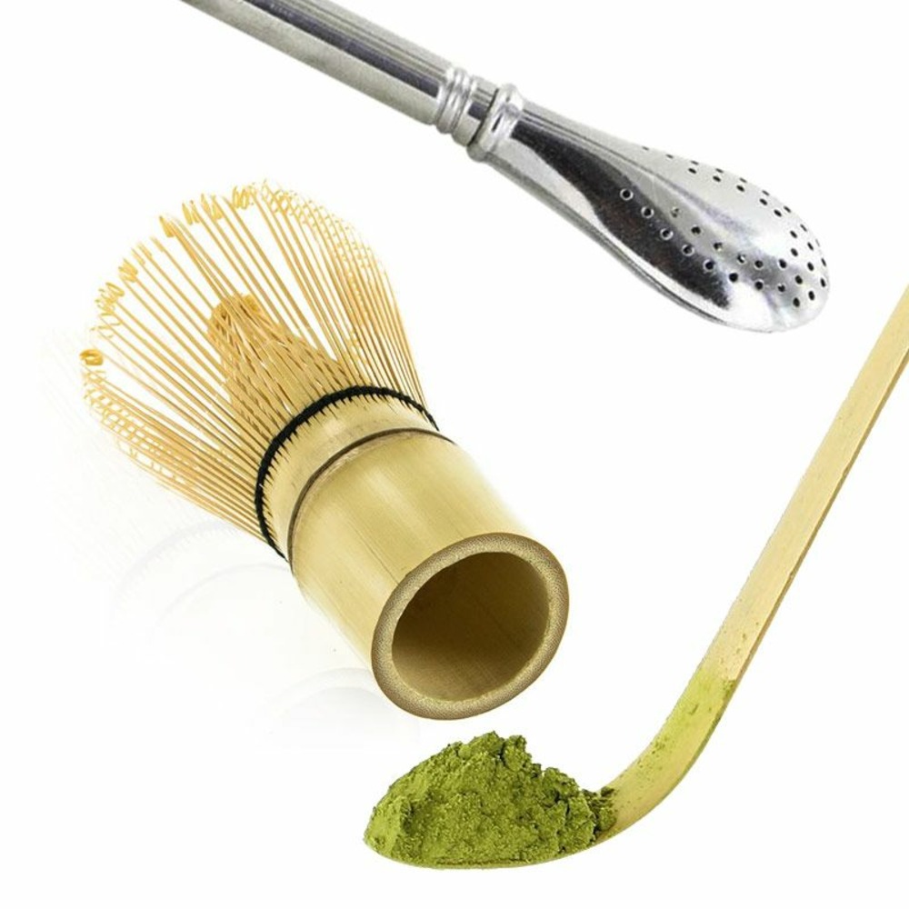 2 ustensiles à thé matcha en bambou + paille inox avec filtre