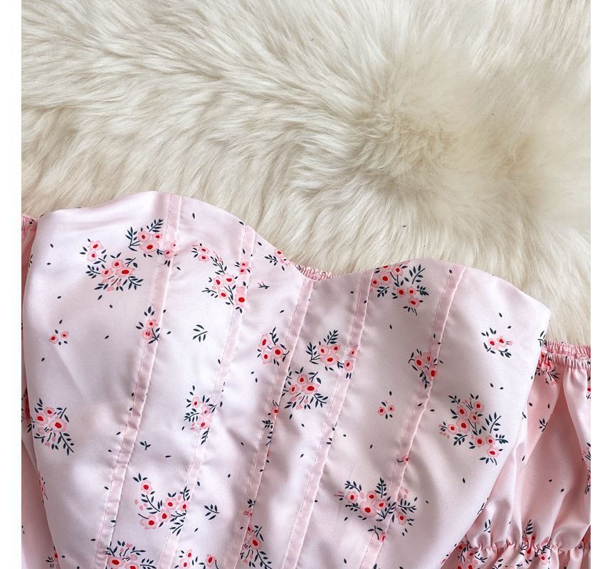 Yearnin - Blouse met blote schouders en bloemenprint en pofmouwen