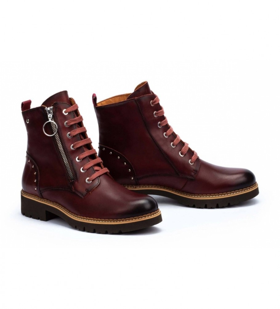 Botas de tornozelo Pikolinos Vicar em couro cor bordô