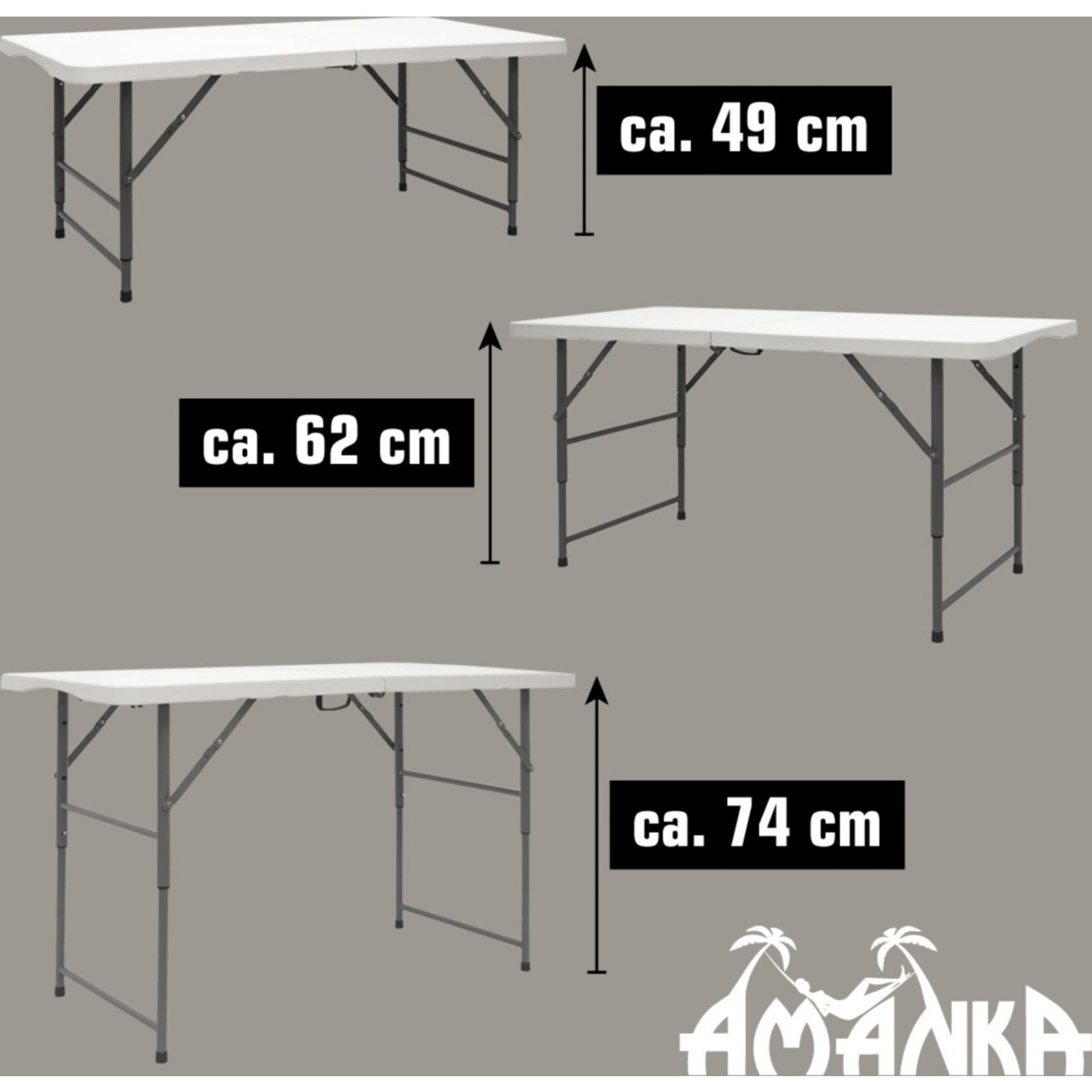 Garten Klapptisch - 120 x 60 cm Höhenverstellbar - Camping Gartentisch Klappbar