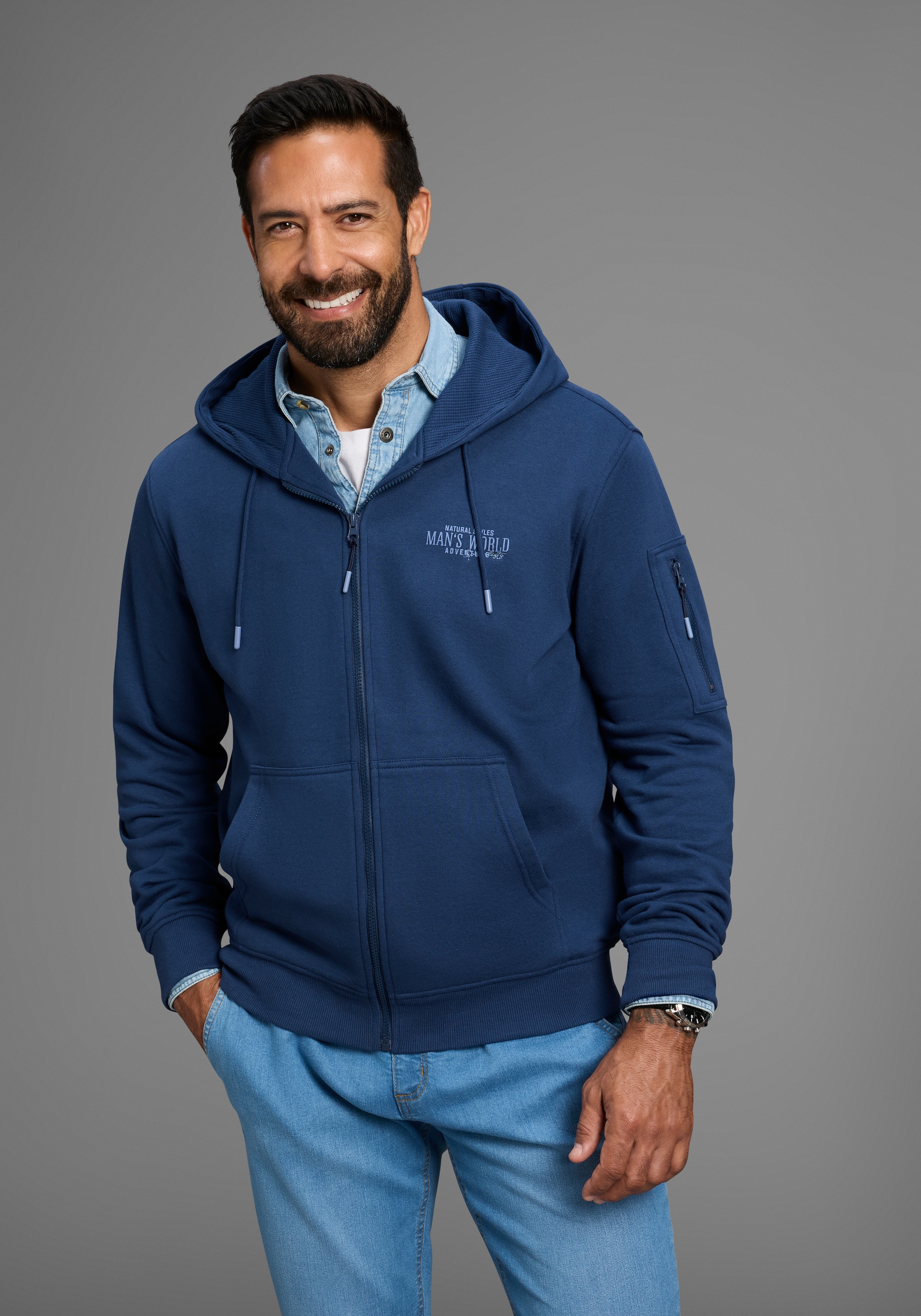 Man's World Kapuzensweatjacke , Langarm, mit Print, mit Kapuze, Tasche am Ärmel