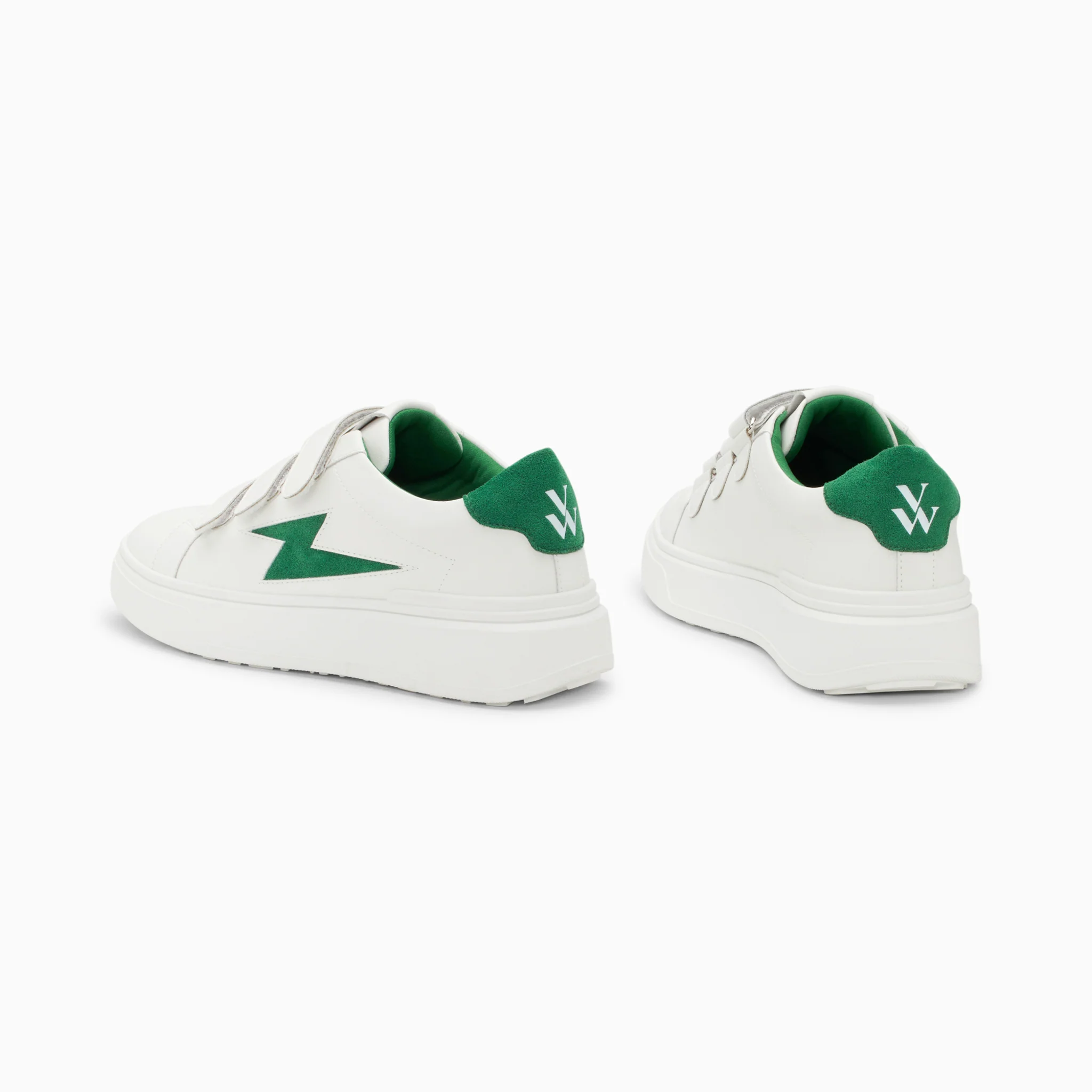 Sneakers-Baskets éclair Fanny blanc et vert à scratchs