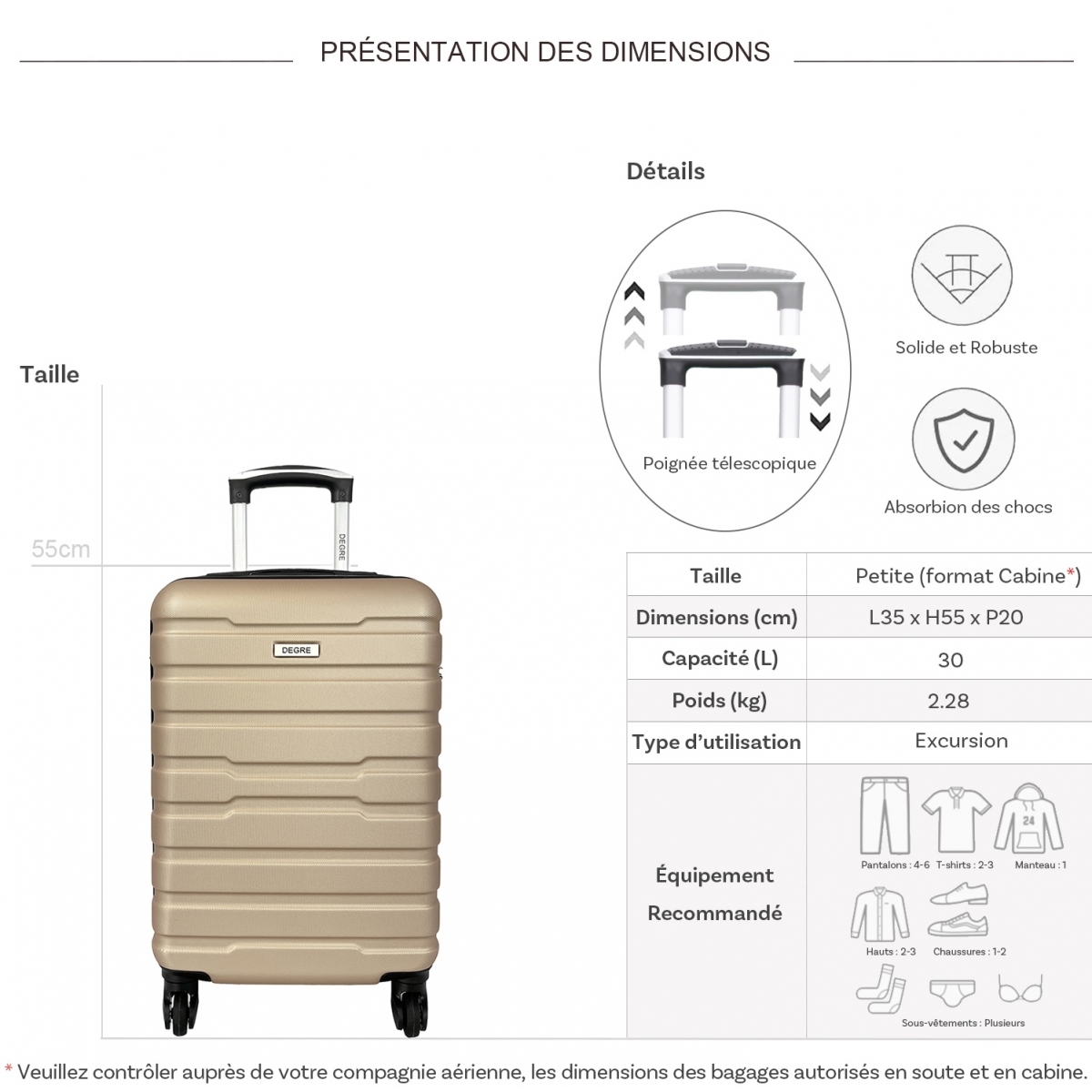 Degré Valise cabine passe-partout rigide Degré ABS 55cm