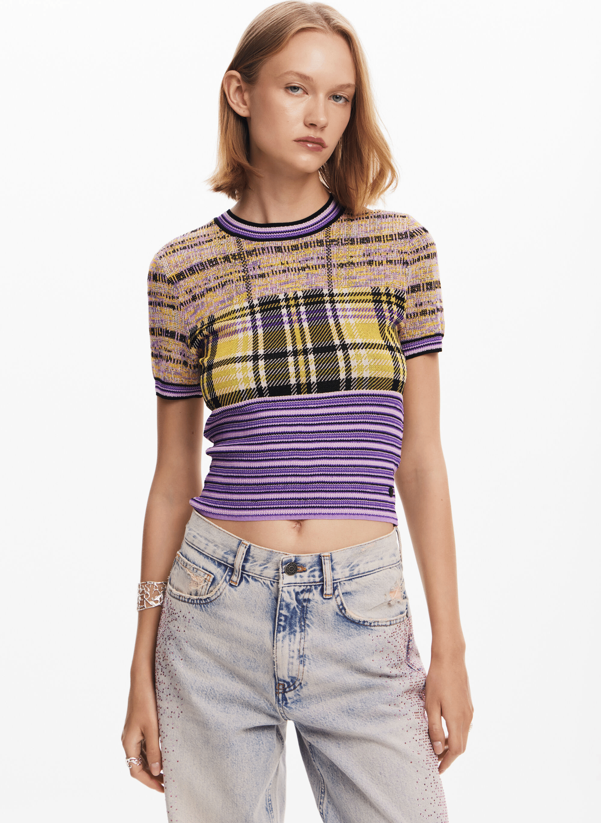 Tee-shirt ajusté col rond imprimé | Multicolore