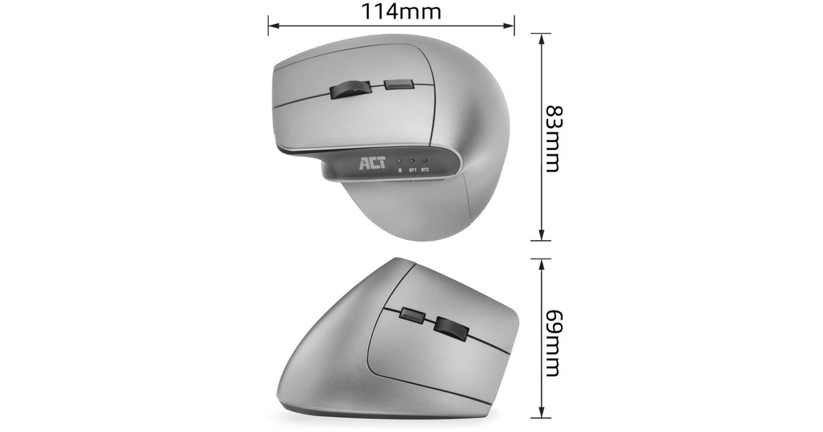 ACT ConnectivityDraadloze Ergonomische Muis met Bluetooth en USB-C/USB-A  (Zilver/zwart, 1000 - 2400 dpi)