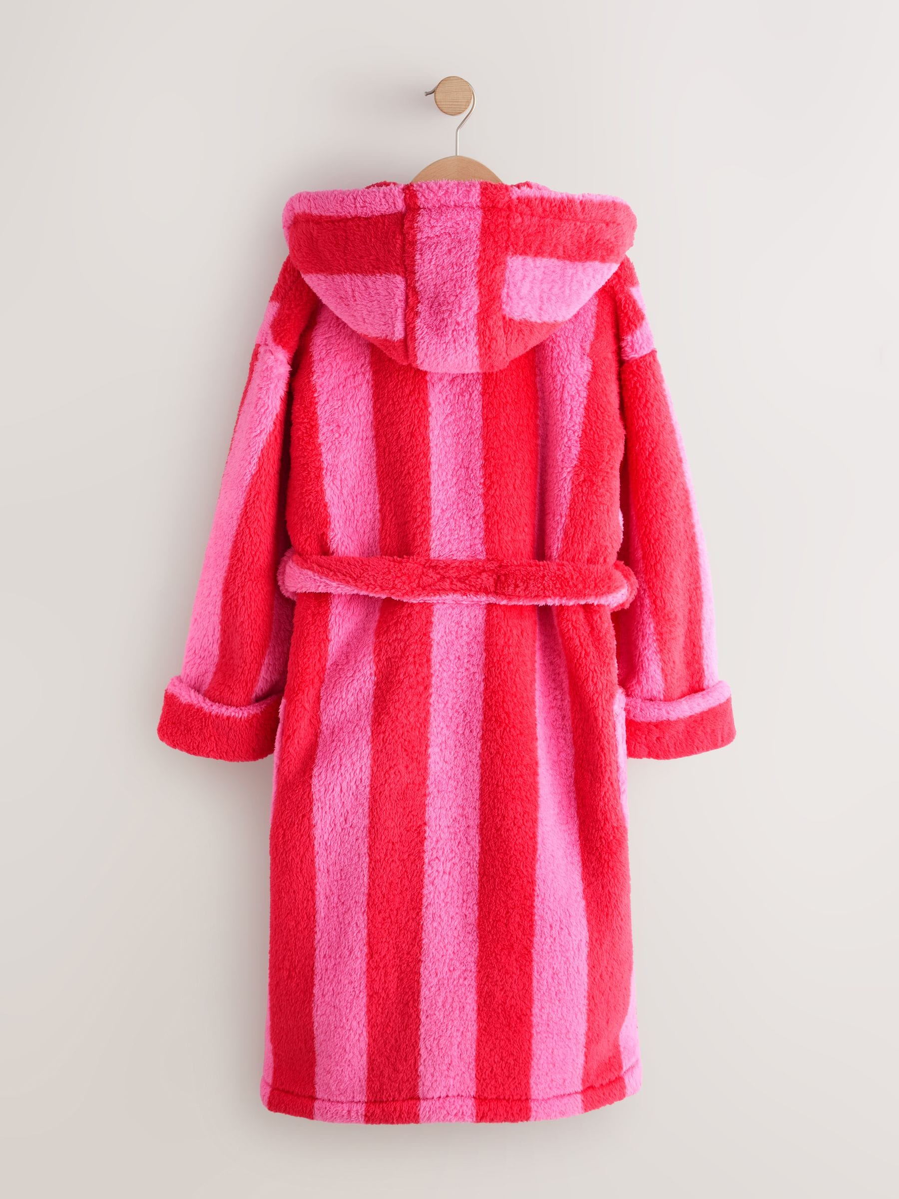 Roze/rood gestreept - Longer Length Teddy Fleece Dressing Gown (7-16yrs)