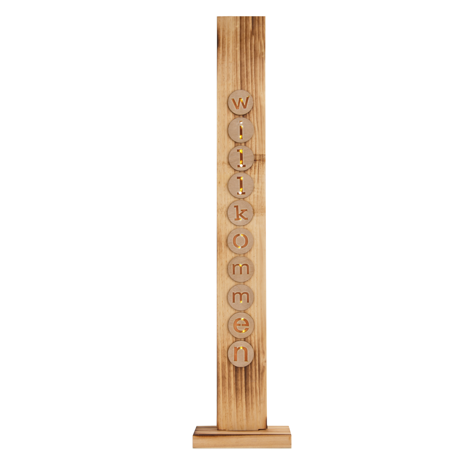 LED-Holz-Dekoleuchte WILLKOMMEN - natur - Timer