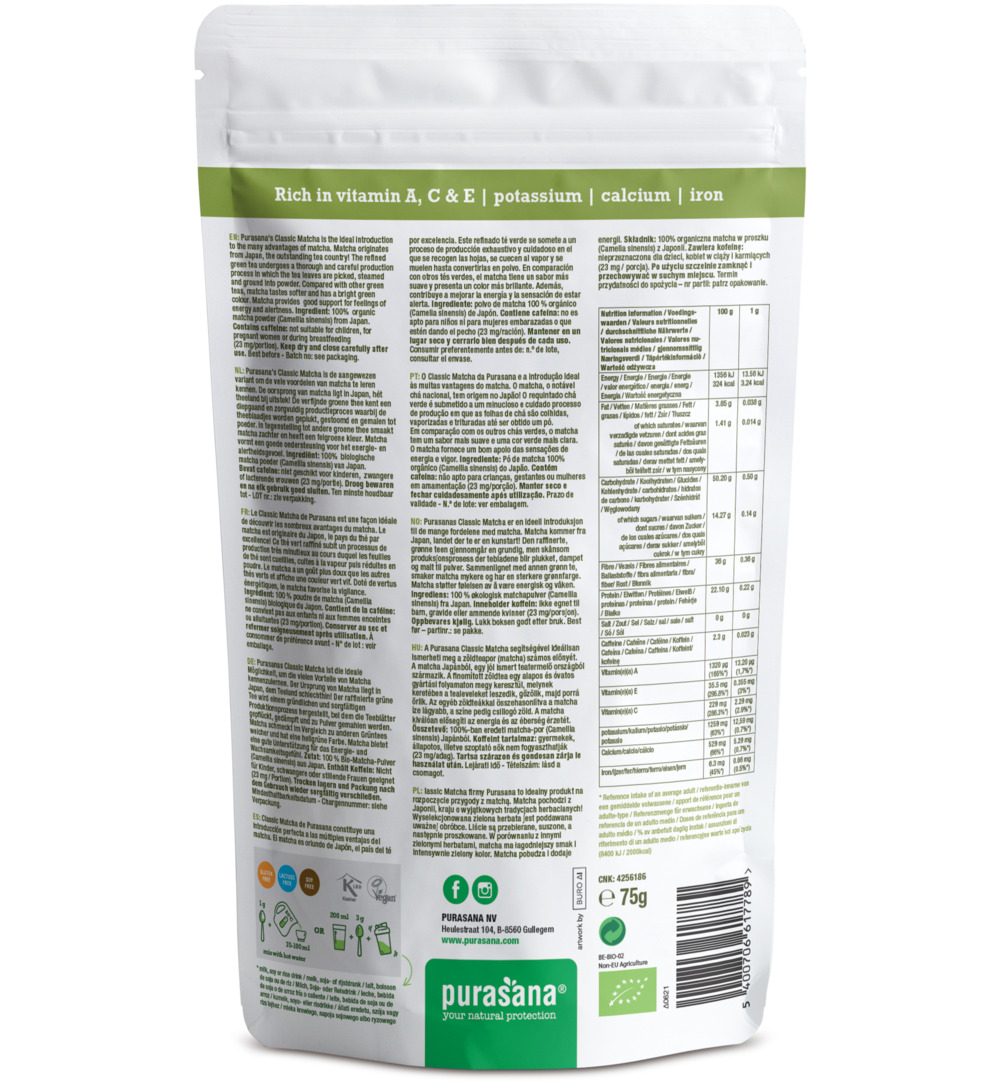 Purasana Matcha Classic Poeder – Vegan Bio (75 gr)