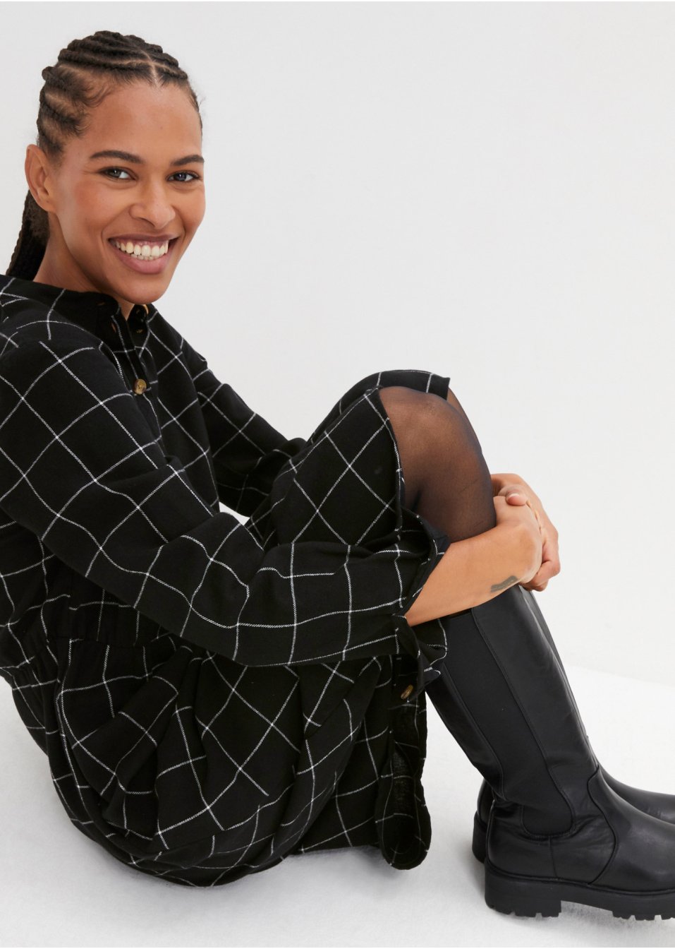 Robe-chemise en flanelle longueur midi, à carreaux