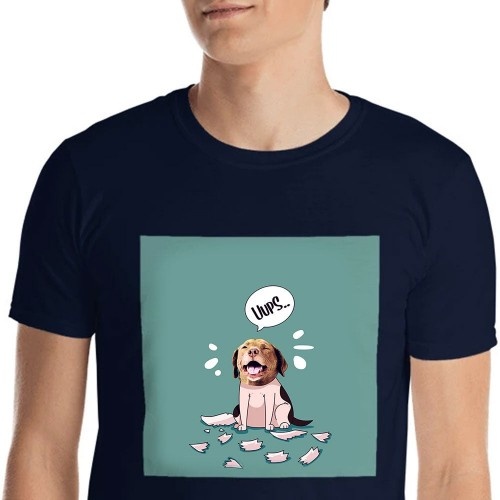 Camiseta masculina Mascochula, personalizada com a foto do seu animal de estimação, azul marinho
