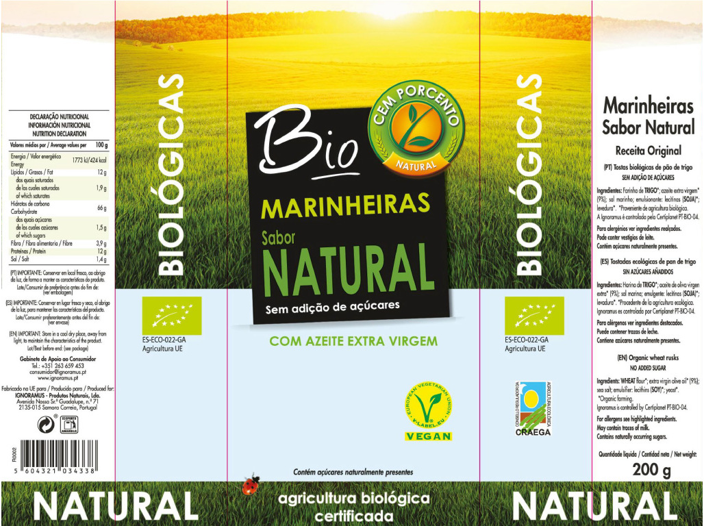 BOLACHA CEM PORCENTO MARINHEIRAS NATURAL BIO 200G