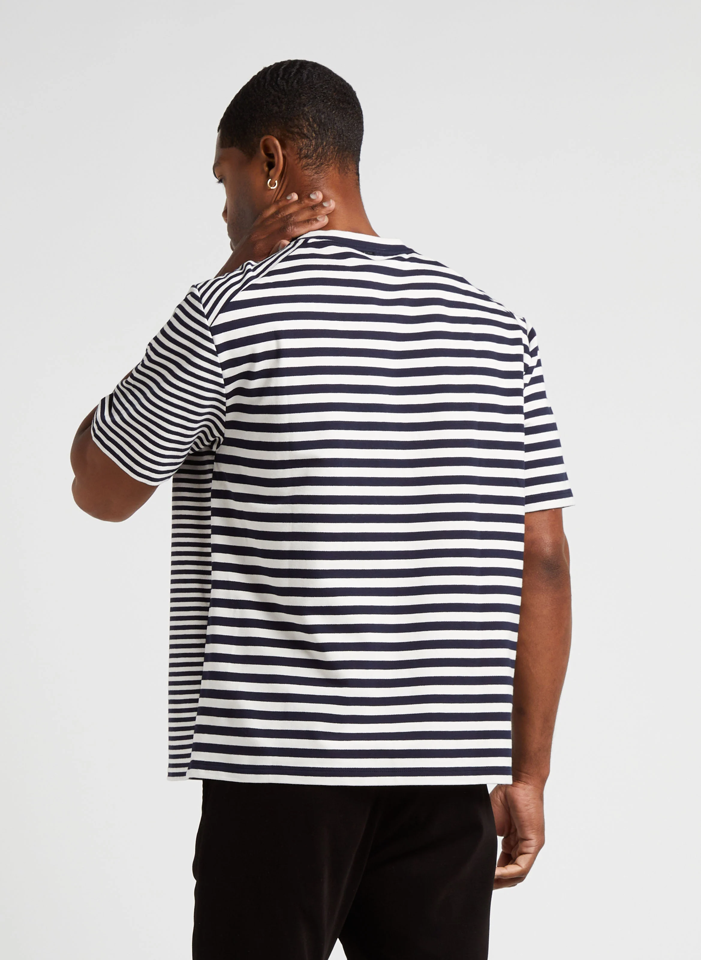 Tee-shirt col rond patchwork à rayures en coton | Blanc